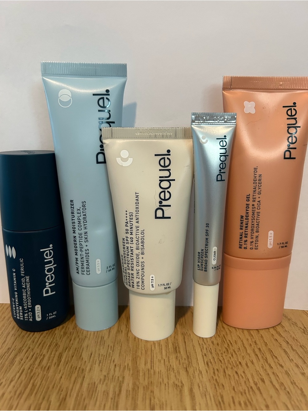 Prequel Bundle: Vitamin C Serum, Moisturizer, Sunscreen, Lip Balm, Retinal